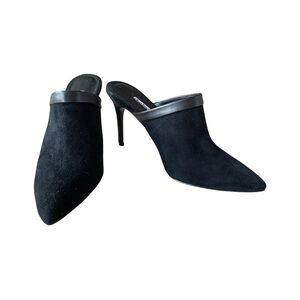 Charles David Black Suede and Leather Stiletto Mules Size 10